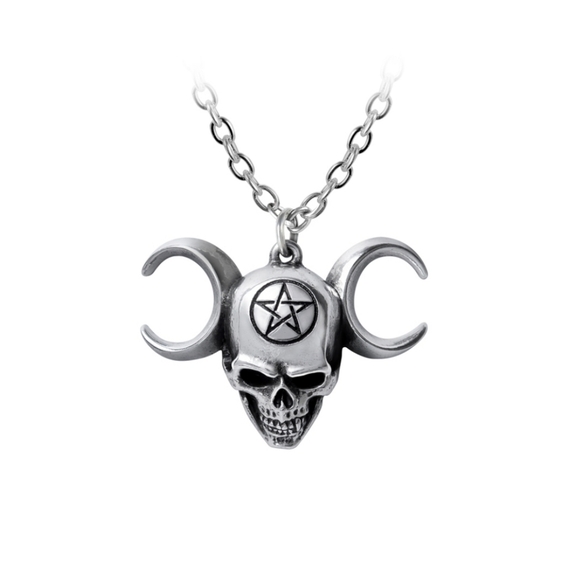 Alchemy Gothic Triunity Skull Pendant – Triple Moon Goddess Pewter Necklace - Picture 2 of 4